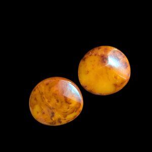 Vintage Amber Marbled Lucite Clip-On Earrings Retro Round Jewelry